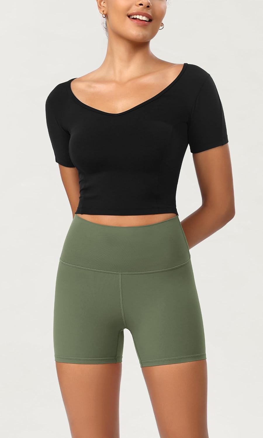 ODODOS ODCLOUD 2Pack Lounge Yoga Shorts for Women 4quot  6quot  8quot 10quot High Waist Buttery Soft Biker ShortsBlackdark Olive