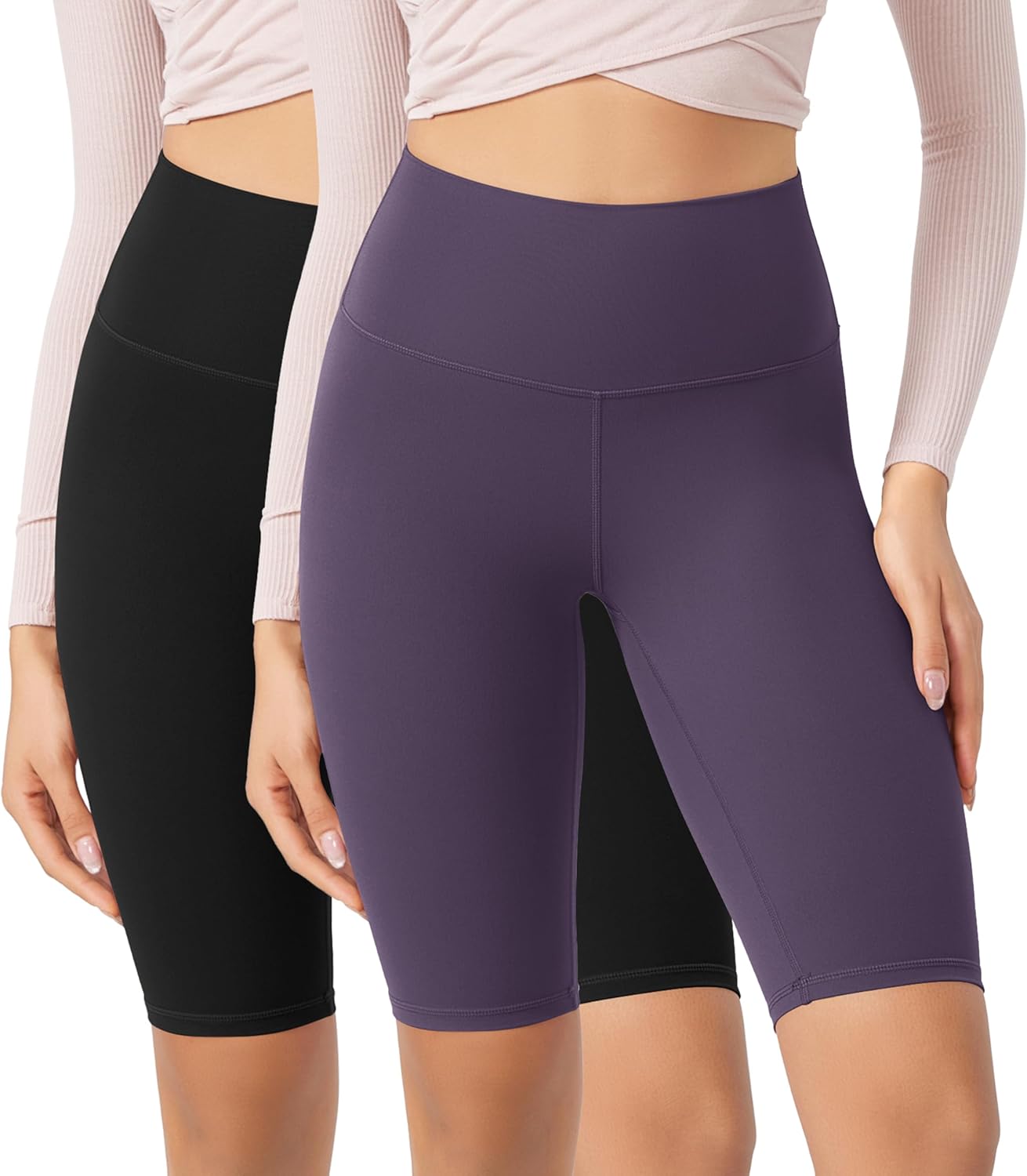 ODODOS ODCLOUD 2Pack Lounge Yoga Shorts for Women 4quot  6quot  8quot 10quot High Waist Buttery Soft Biker ShortsBlackdark Purple
