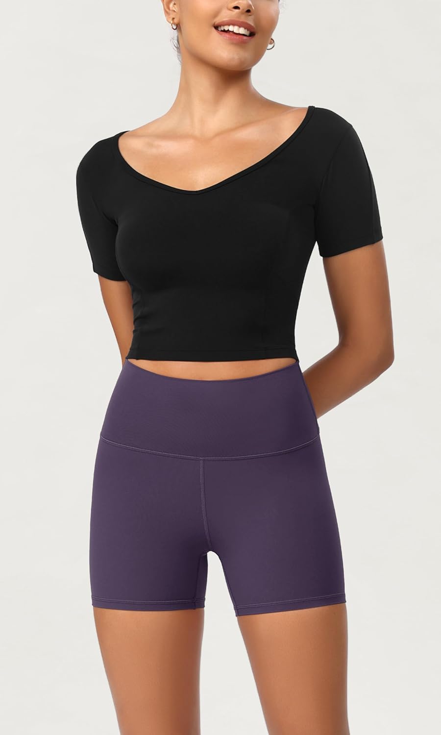 ODODOS ODCLOUD 2Pack Lounge Yoga Shorts for Women 4quot  6quot  8quot 10quot High Waist Buttery Soft Biker ShortsBlackdark Purple