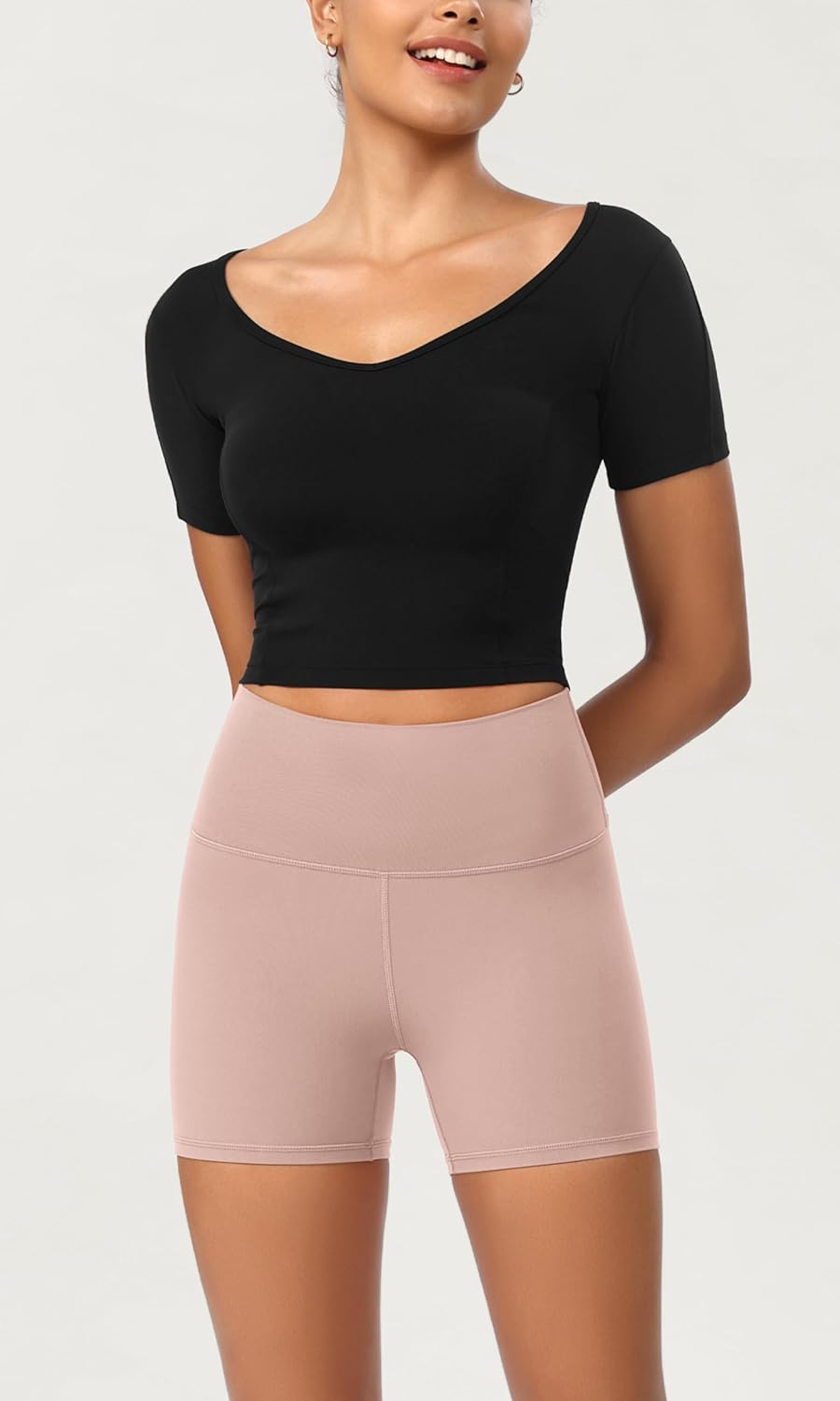 ODODOS ODCLOUD 2Pack Lounge Yoga Shorts for Women 4quot  6quot  8quot 10quot High Waist Buttery Soft Biker ShortsBlackdusty Pink