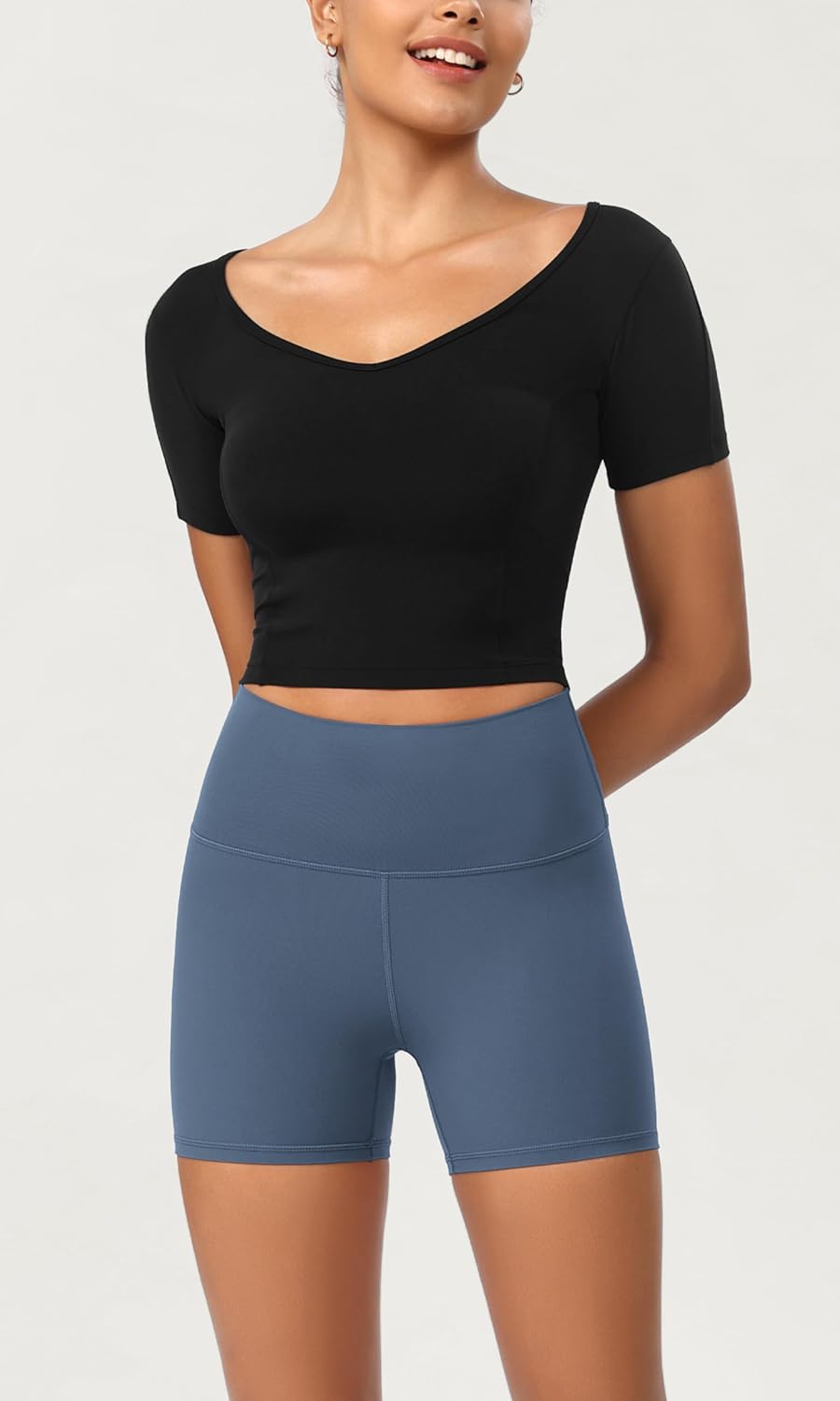 ODODOS ODCLOUD 2Pack Lounge Yoga Shorts for Women 4quot  6quot  8quot 10quot High Waist Buttery Soft Biker ShortsBlackink Blue