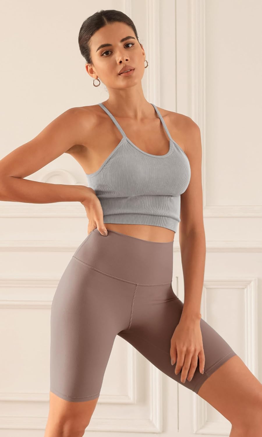 ODODOS ODCLOUD 2Pack Lounge Yoga Shorts for Women 4quot  6quot  8quot 10quot High Waist Buttery Soft Biker ShortsBlackpurple Taupe