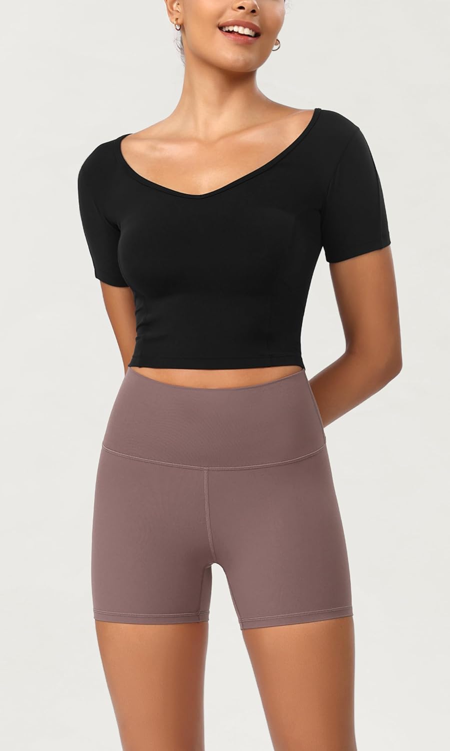ODODOS ODCLOUD 2Pack Lounge Yoga Shorts for Women 4quot  6quot  8quot 10quot High Waist Buttery Soft Biker ShortsBlackpurple Taupe