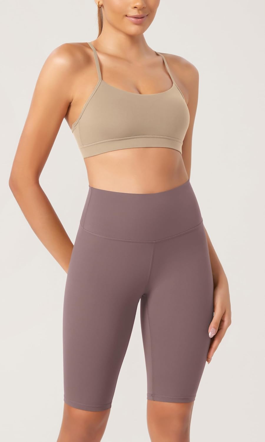 ODODOS ODCLOUD 2Pack Lounge Yoga Shorts for Women 4quot  6quot  8quot 10quot High Waist Buttery Soft Biker ShortsBlackpurple Taupe