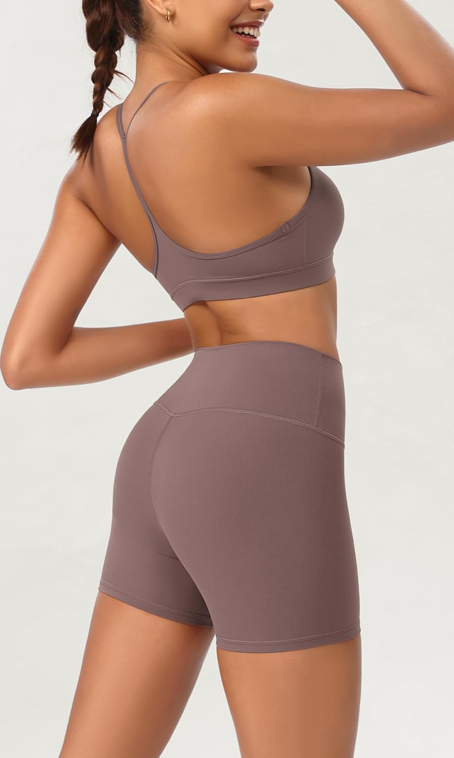 ODODOS ODCLOUD 2Pack Lounge Yoga Shorts for Women 4quot  6quot  8quot 10quot High Waist Buttery Soft Biker ShortsBlackpurple Taupe