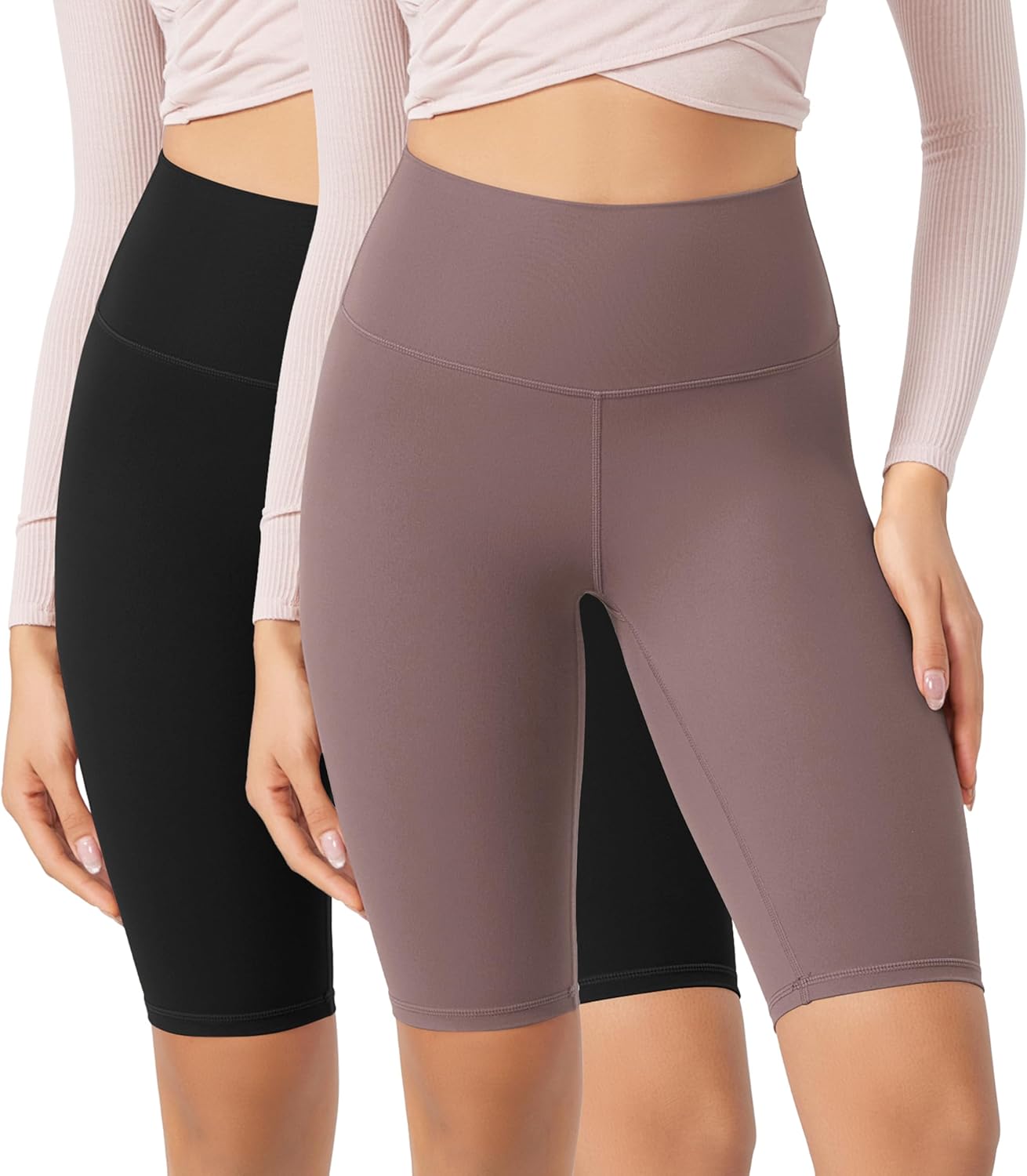 ODODOS ODCLOUD 2Pack Lounge Yoga Shorts for Women 4quot  6quot  8quot 10quot High Waist Buttery Soft Biker ShortsBlackpurple Taupe