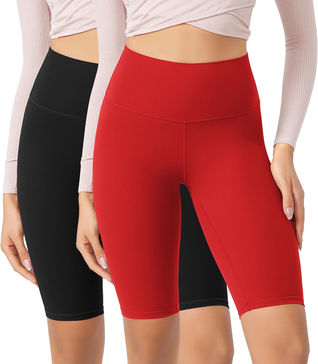 ODODOS ODCLOUD 2Pack Lounge Yoga Shorts for Women 4quot  6quot  8quot 10quot High Waist Buttery Soft Biker ShortsBlackred