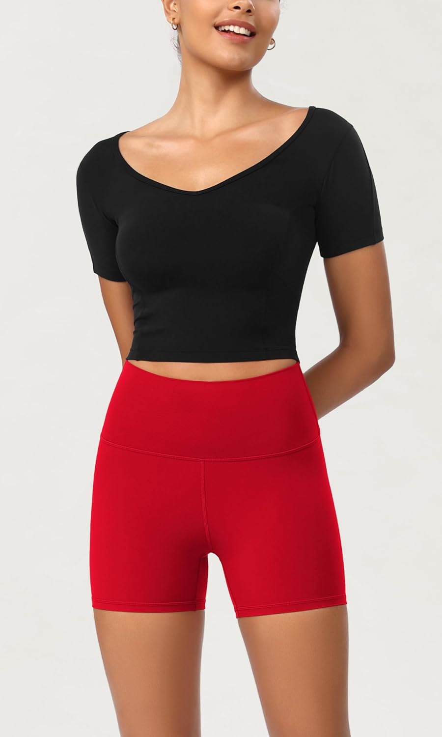 ODODOS ODCLOUD 2Pack Lounge Yoga Shorts for Women 4quot  6quot  8quot 10quot High Waist Buttery Soft Biker ShortsBlackred