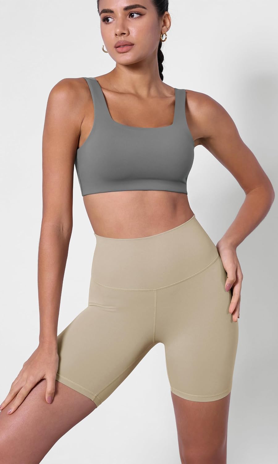 ODODOS ODCLOUD 2Pack Lounge Yoga Shorts for Women 4quot  6quot  8quot 10quot High Waist Buttery Soft Biker ShortsBlackshaker Beige