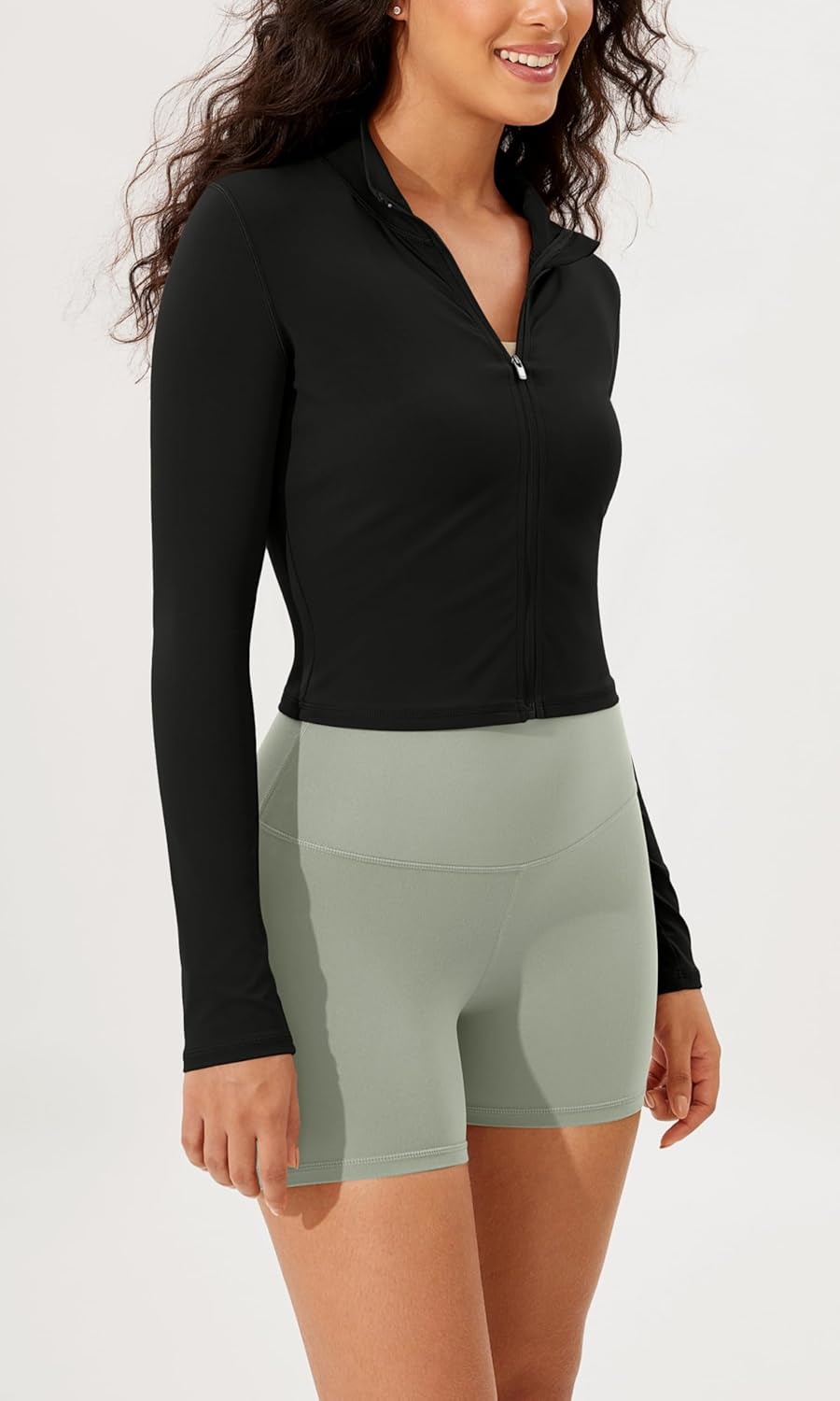 ODODOS Womens Cloud Feeling Athletic Jacket Full Zip Mock Neck Long Sleeve Lightweight Workout Cropped TopBlack