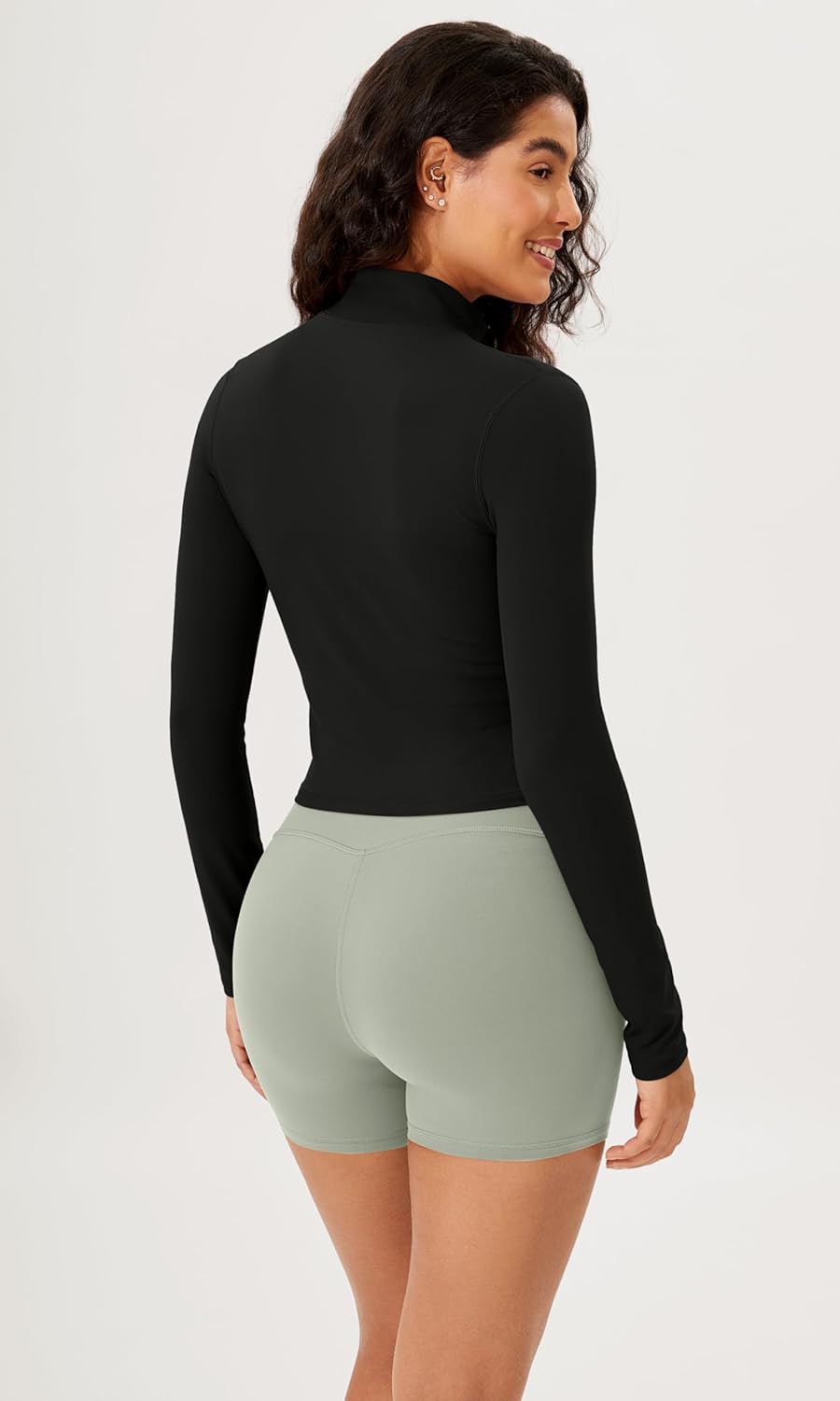 ODODOS Womens Cloud Feeling Athletic Jacket Full Zip Mock Neck Long Sleeve Lightweight Workout Cropped TopBlack