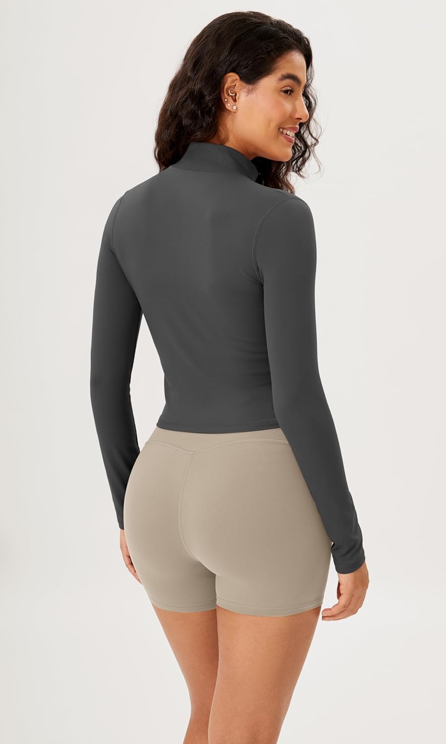 ODODOS Womens Cloud Feeling Athletic Jacket Full Zip Mock Neck Long Sleeve Lightweight Workout Cropped TopCharcoal