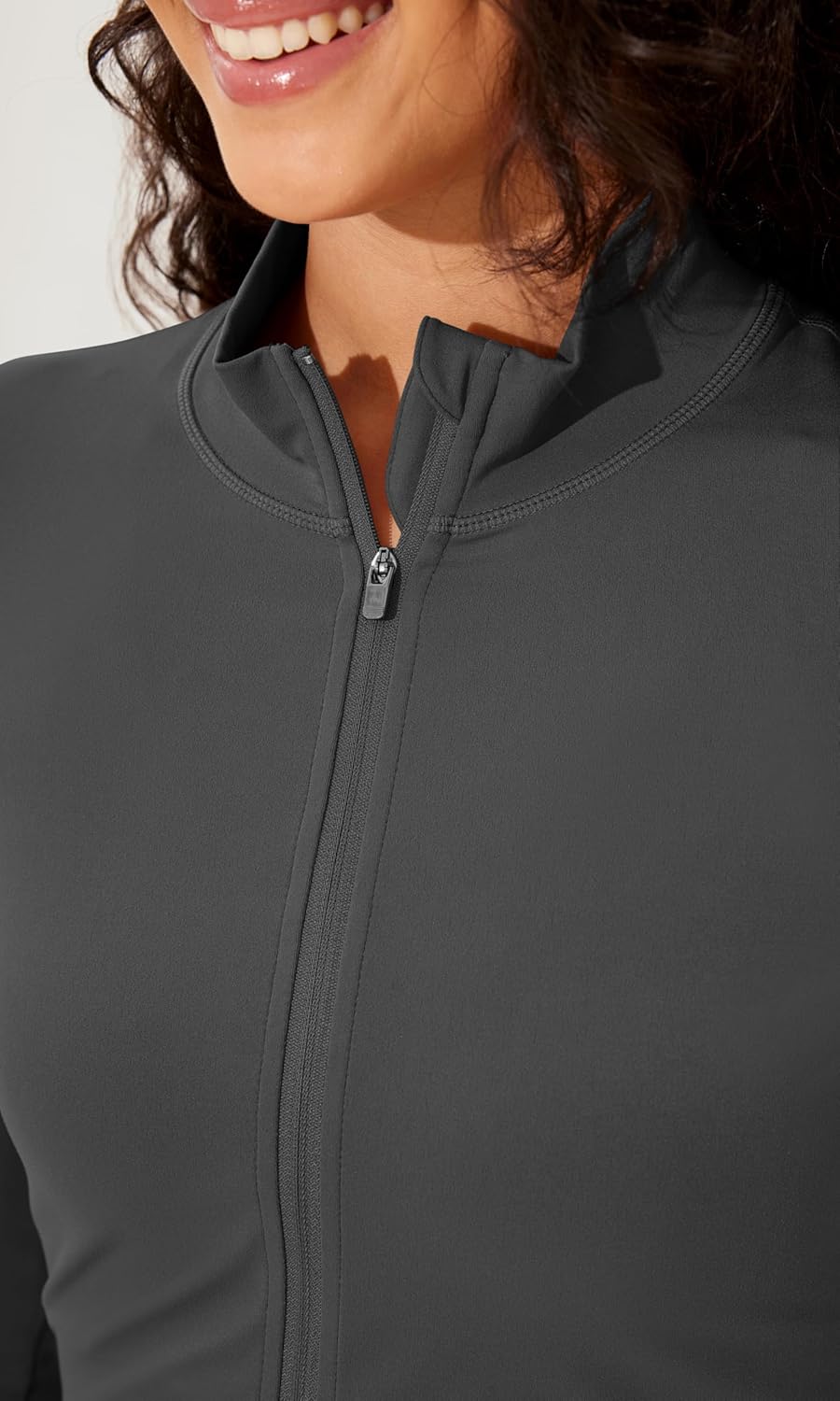 ODODOS Womens Cloud Feeling Athletic Jacket Full Zip Mock Neck Long Sleeve Lightweight Workout Cropped TopCharcoal