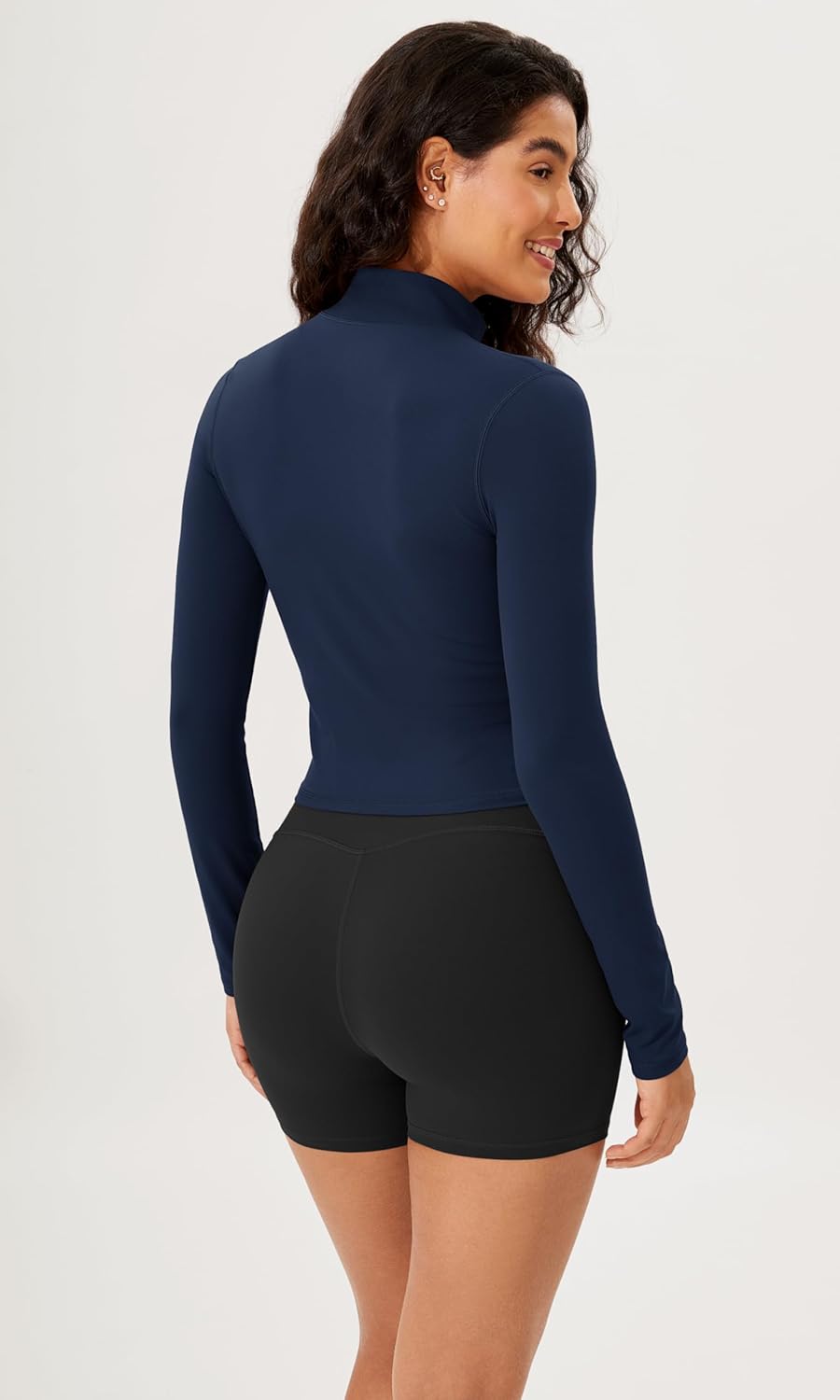 ODODOS Womens Cloud Feeling Athletic Jacket Full Zip Mock Neck Long Sleeve Lightweight Workout Cropped TopNavy