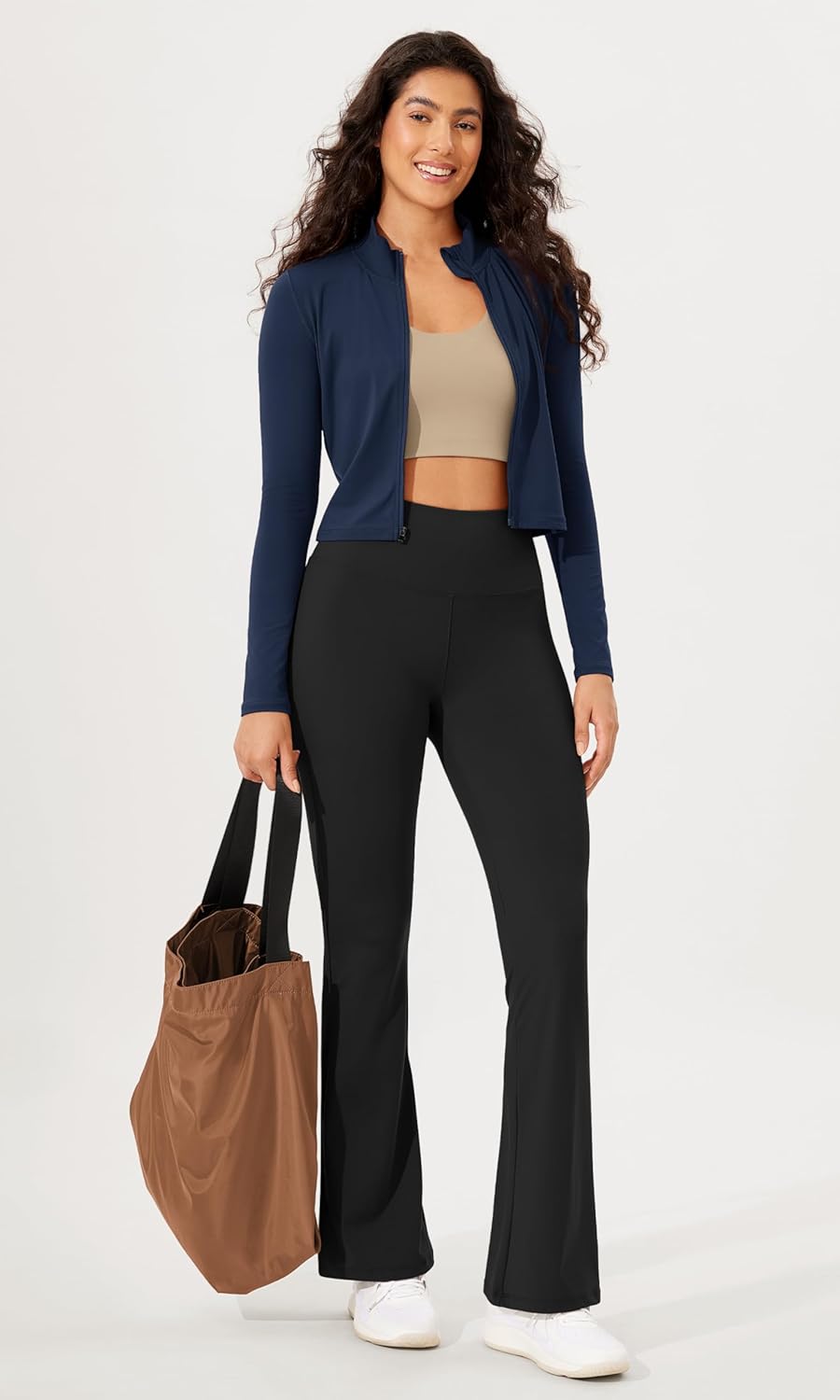 ODODOS Womens Cloud Feeling Athletic Jacket Full Zip Mock Neck Long Sleeve Lightweight Workout Cropped TopNavy