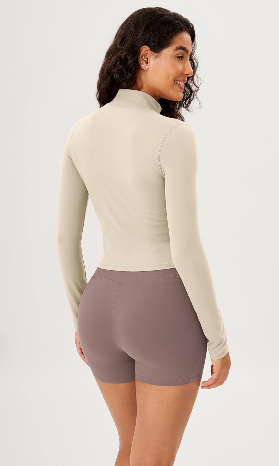 ODODOS Womens Cloud Feeling Athletic Jacket Full Zip Mock Neck Long Sleeve Lightweight Workout Cropped TopOat Milk