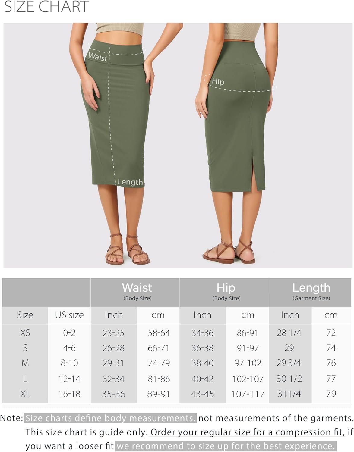 ODODOS Womens Cloud Feeling Midi Skirt High Waist Back Slit Bodycon SlimFit Pencil SkirtsDark Olive