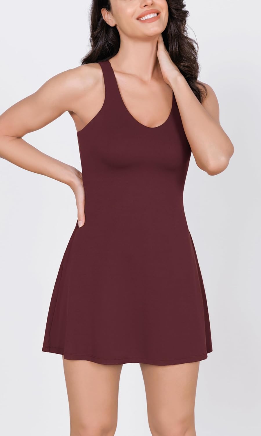 ODODOS Womens Cloud Feeling Racerback Tennis Dress with Separate Shorts and Built in Bra Mini Tank DressBurgundy