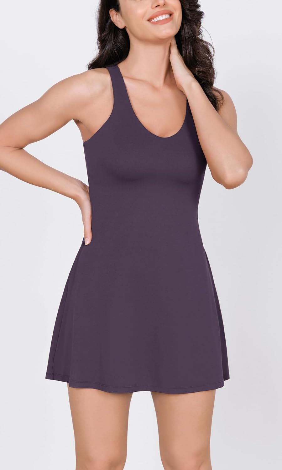 ODODOS Womens Cloud Feeling Racerback Tennis Dress with Separate Shorts and Built in Bra Mini Tank DressDark Purple