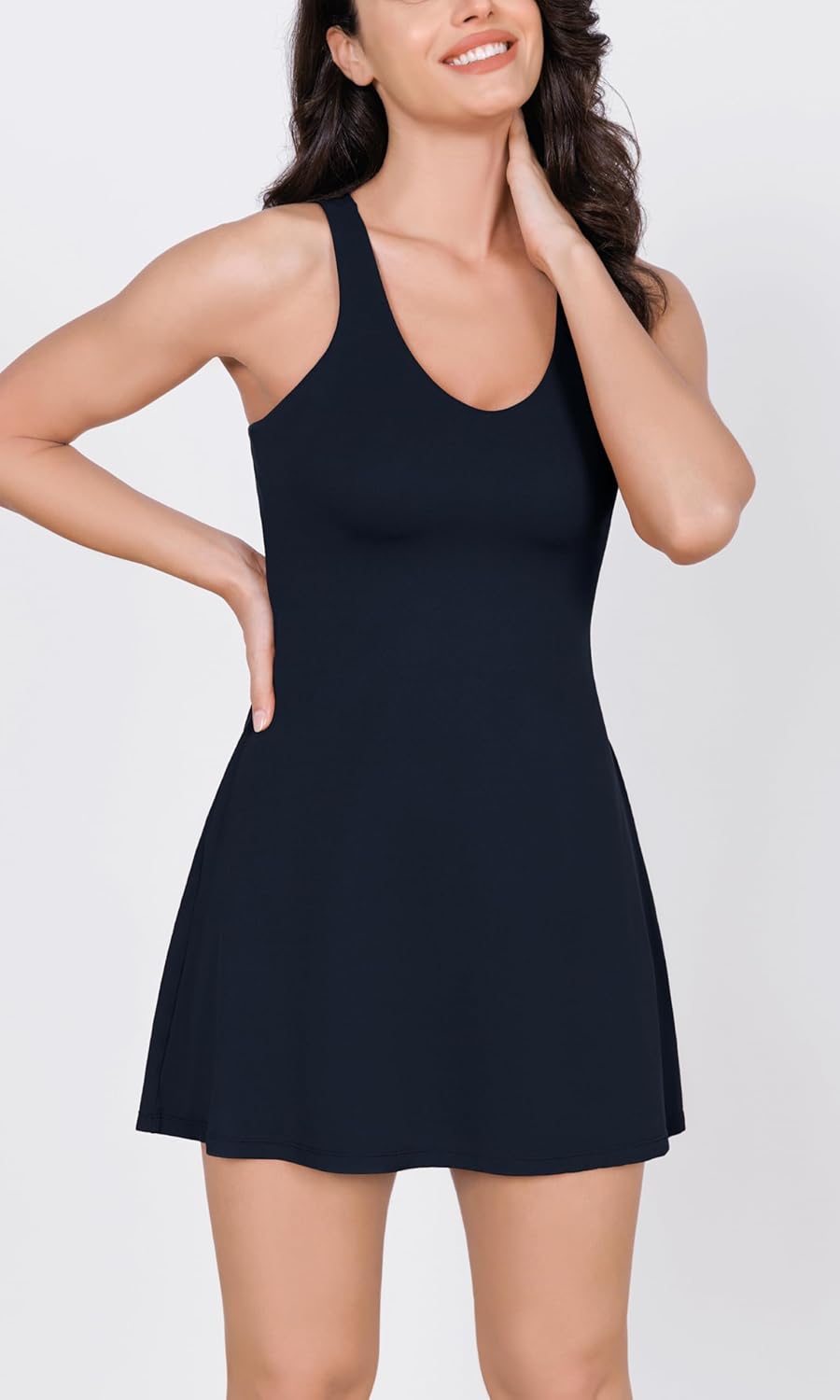ODODOS Womens Cloud Feeling Racerback Tennis Dress with Separate Shorts and Built in Bra Mini Tank DressDeep Navy
