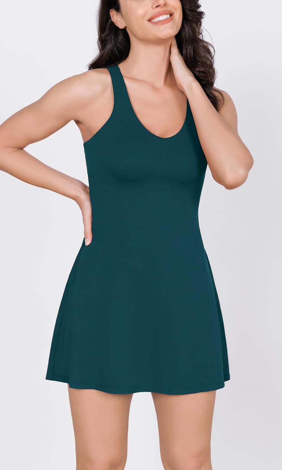 ODODOS Womens Cloud Feeling Racerback Tennis Dress with Separate Shorts and Built in Bra Mini Tank DressForest Teal