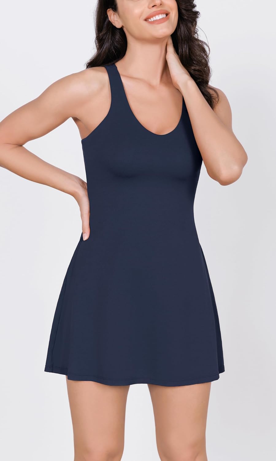 ODODOS Womens Cloud Feeling Racerback Tennis Dress with Separate Shorts and Built in Bra Mini Tank DressNavy