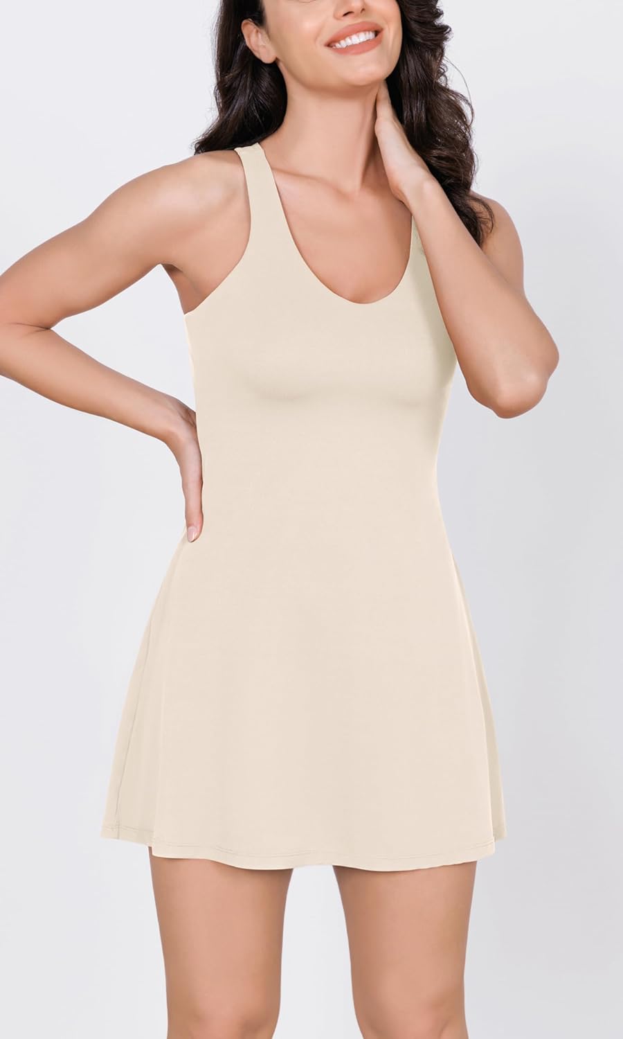 ODODOS Womens Cloud Feeling Racerback Tennis Dress with Separate Shorts and Built in Bra Mini Tank DressOat Milk