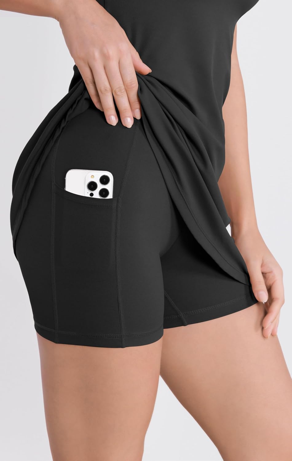 ODODOS Womens Cloud Feeling Racerback Tennis Dress with Separate Shorts and Built in Bra Mini Tank DressOnyx Black Grey