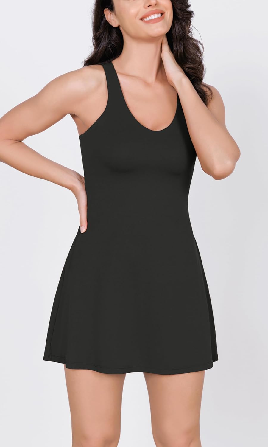 ODODOS Womens Cloud Feeling Racerback Tennis Dress with Separate Shorts and Built in Bra Mini Tank DressOnyx Black Grey