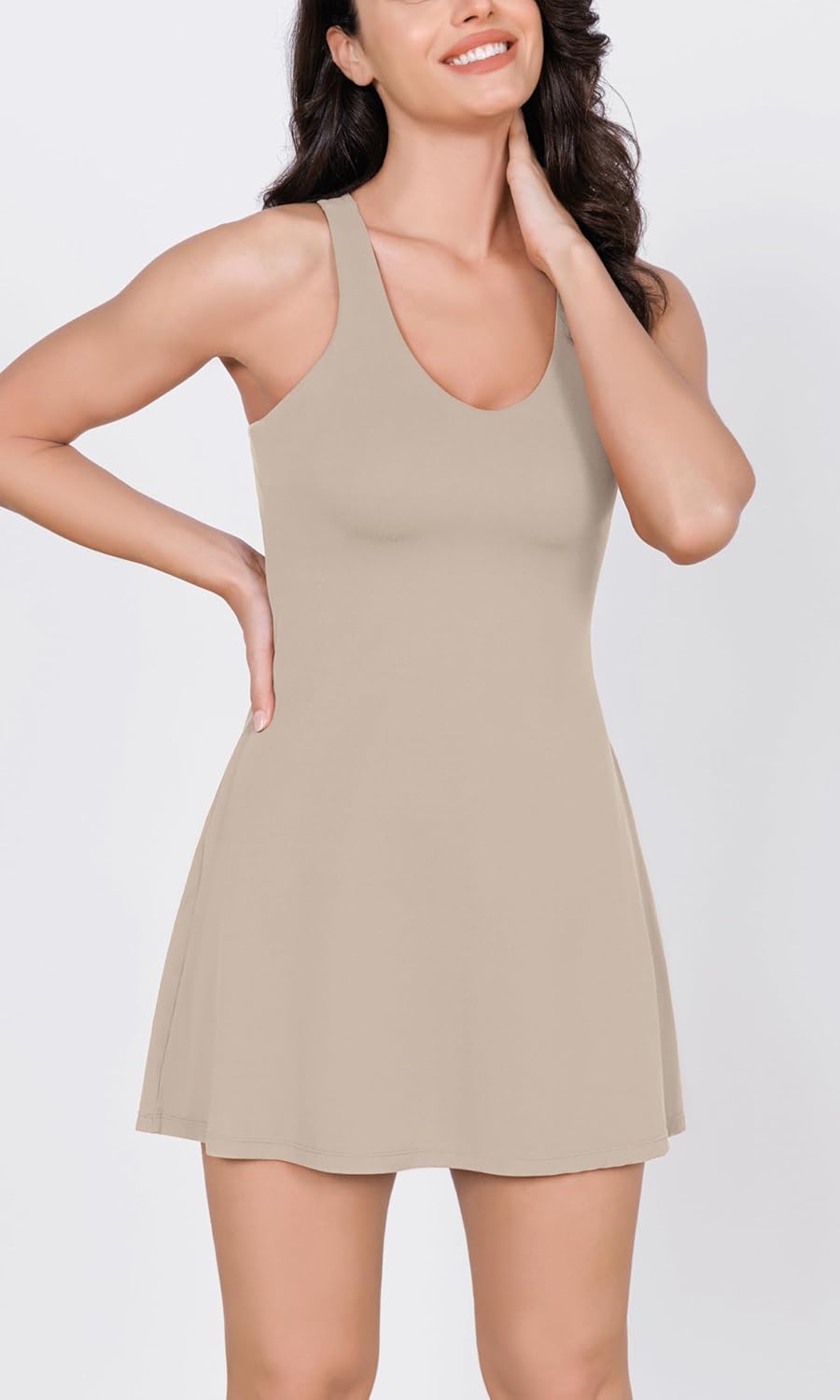 ODODOS Womens Cloud Feeling Racerback Tennis Dress with Separate Shorts and Built in Bra Mini Tank DressShaker Beige