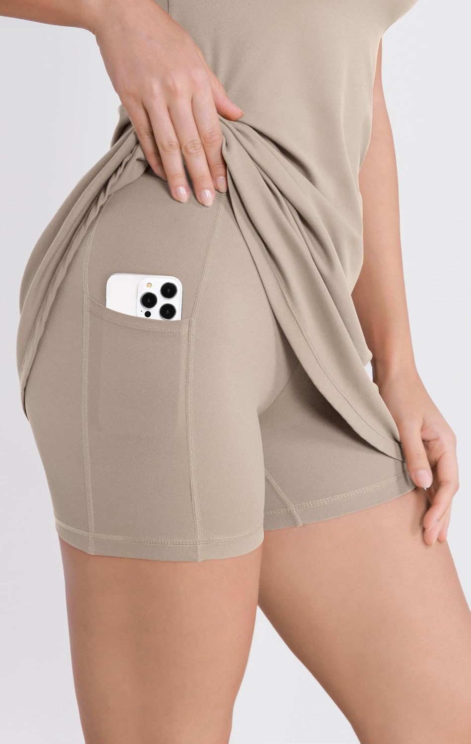 ODODOS Womens Cloud Feeling Racerback Tennis Dress with Separate Shorts and Built in Bra Mini Tank DressShaker Beige
