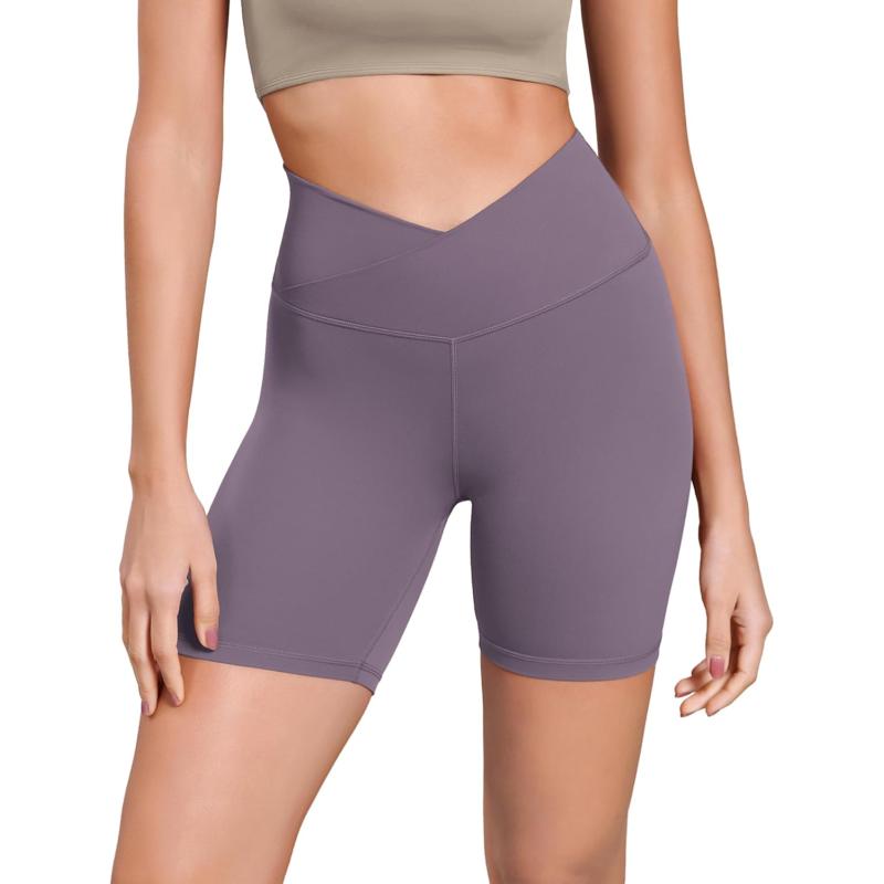 ODODOS Cloud Feeling Cross Waist Yoga Shorts for Women 6quot Crossover High Waist Lounge Biker ShortsAsh Violet
