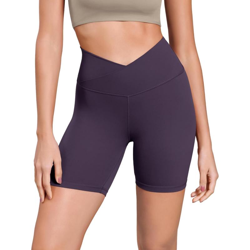 ODODOS Cloud Feeling Cross Waist Yoga Shorts for Women 6quot Crossover High Waist Lounge Biker ShortsDark Purple