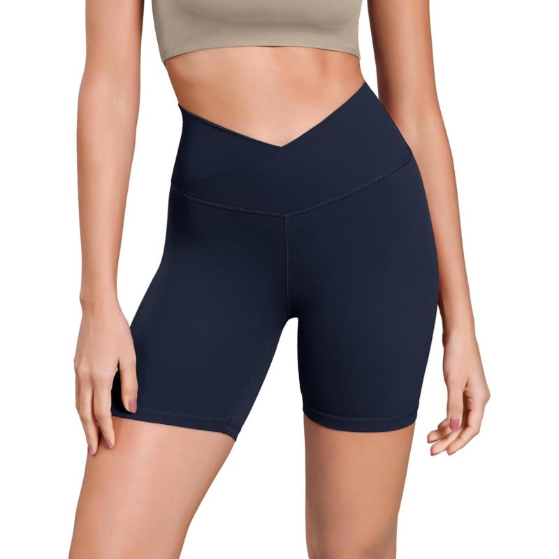 ODODOS Cloud Feeling Cross Waist Yoga Shorts for Women 6quot Crossover High Waist Lounge Biker ShortsDeep Navy