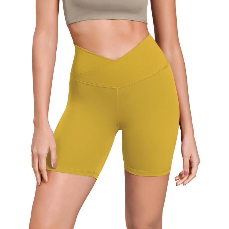 ODODOS Cloud Feeling Cross Waist Yoga Shorts for Women 6quot Crossover High Waist Lounge Biker ShortsMango Mint