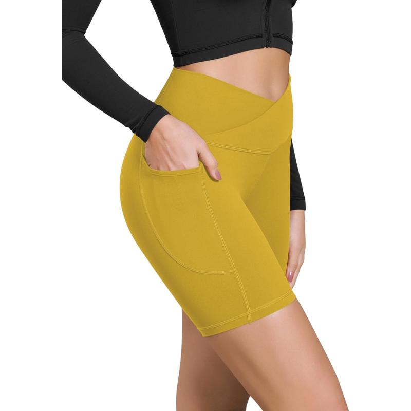 ODODOS Cloud Feeling Cross Waist Yoga Shorts with Pockets for Women 6quot Crossover High Waist Lounge Biker ShortsMango Mint