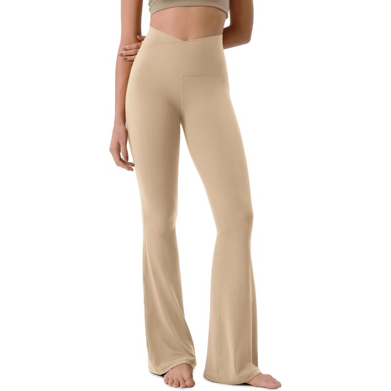 ODODOS Cloud Feeling Crossover High Waist Flared Pants for Women Bootcut Yoga Pants with Back Pocket3032quot InseamBeige