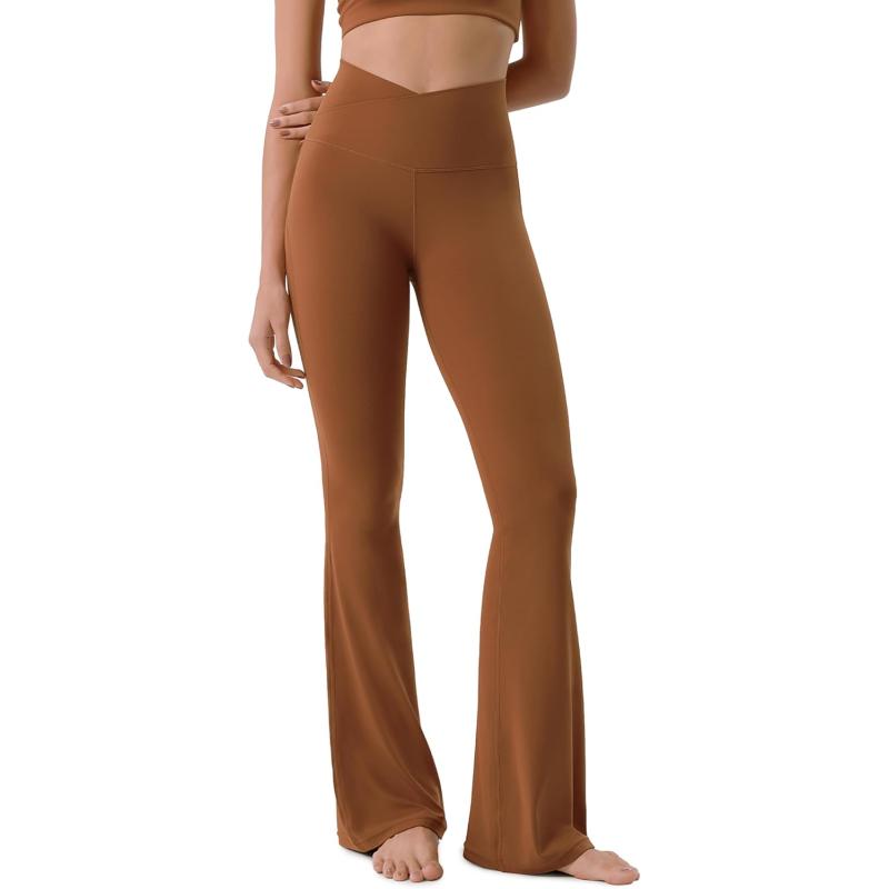 ODODOS Cloud Feeling Crossover High Waist Flared Pants for Women Bootcut Yoga Pants with Back Pocket3032quot InseamCaramel