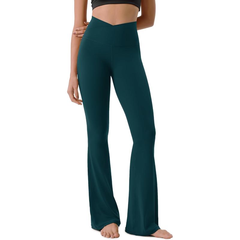 ODODOS Cloud Feeling Crossover High Waist Flared Pants for Women Bootcut Yoga Pants with Back Pocket3032quot InseamForest Teal