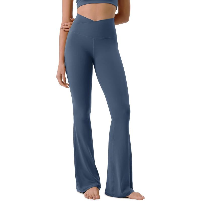 ODODOS Cloud Feeling Crossover High Waist Flared Pants for Women Bootcut Yoga Pants with Back Pocket3032quot InseamInk Blue