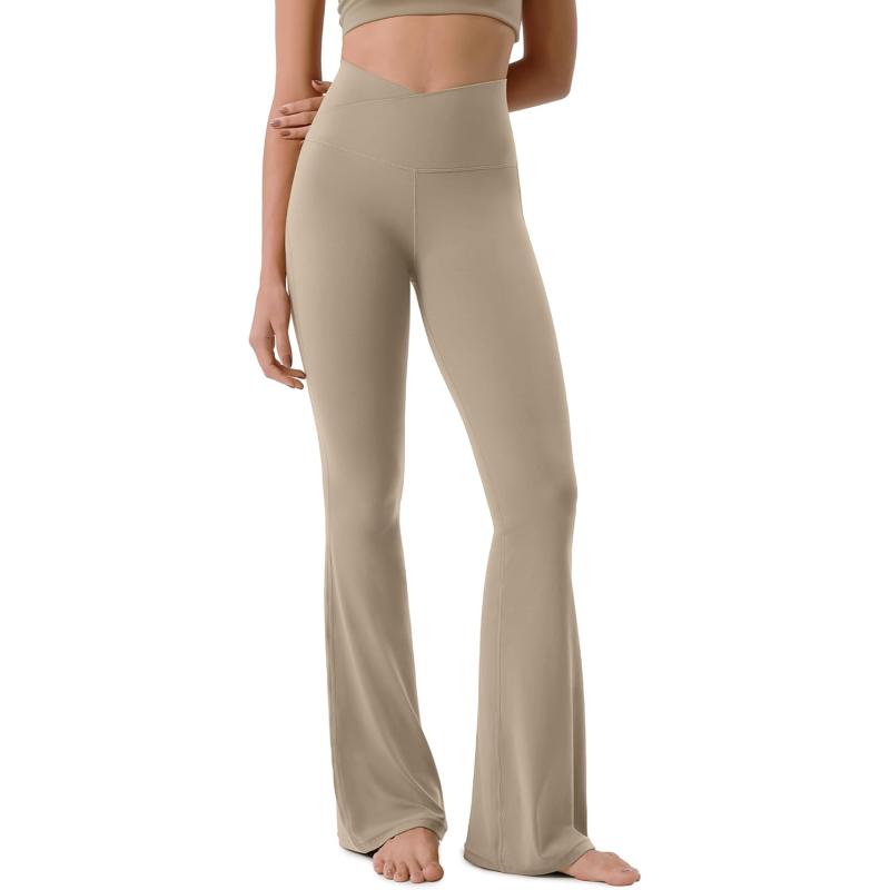 ODODOS Cloud Feeling Crossover High Waist Flared Pants for Women Bootcut Yoga Pants with Back Pocket3032quot InseamShaker Beige