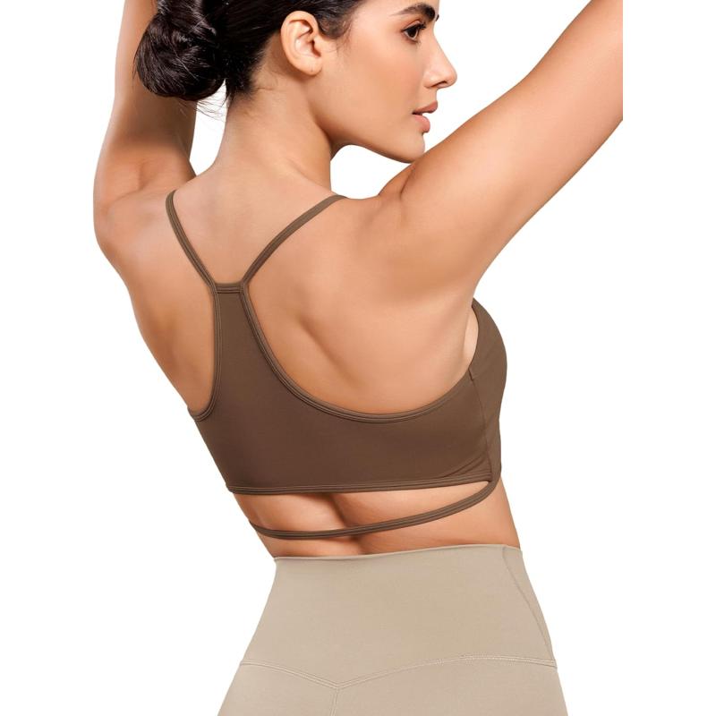 ODODOS Cloud Feeling Halter Sports Bra for Women Padding Cut Out Racerback Yoga Tank TopBrunette