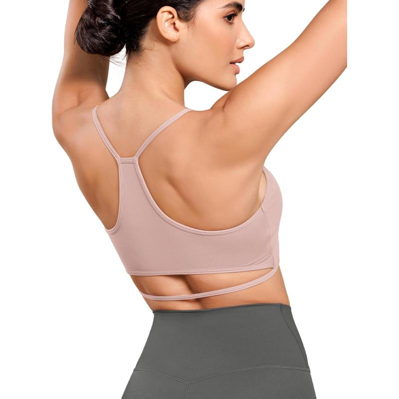 ODODOS Cloud Feeling Halter Sports Bra for Women Padding Cut Out Racerback Yoga Tank TopDusty Pink