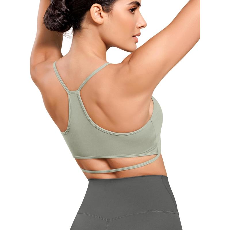 ODODOS Cloud Feeling Halter Sports Bra for Women Padding Cut Out Racerback Yoga Tank TopLime Stone