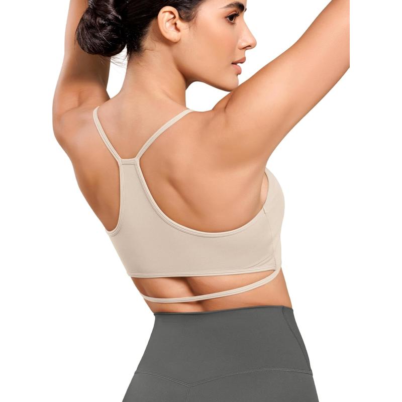 ODODOS Cloud Feeling Halter Sports Bra for Women Padding Cut Out Racerback Yoga Tank TopOat Milk
