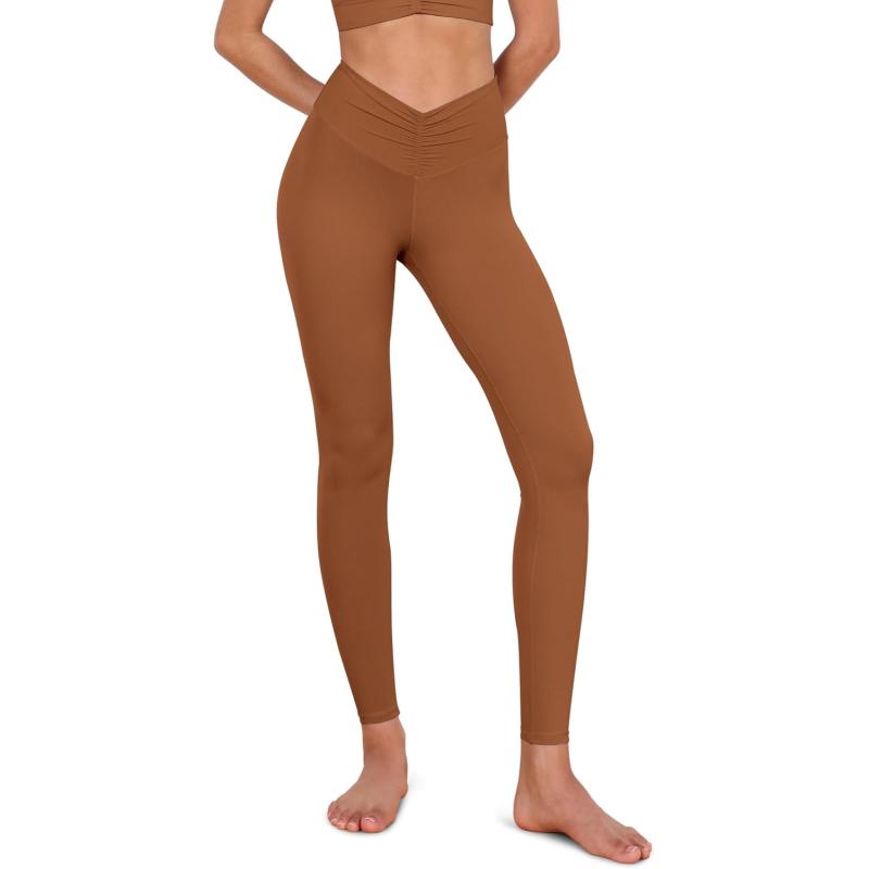 ODODOS Cloud Feeling Ruched Yoga Leggings for Women 25quot  28quot High Waist Crossover Yoga PantsCaramel