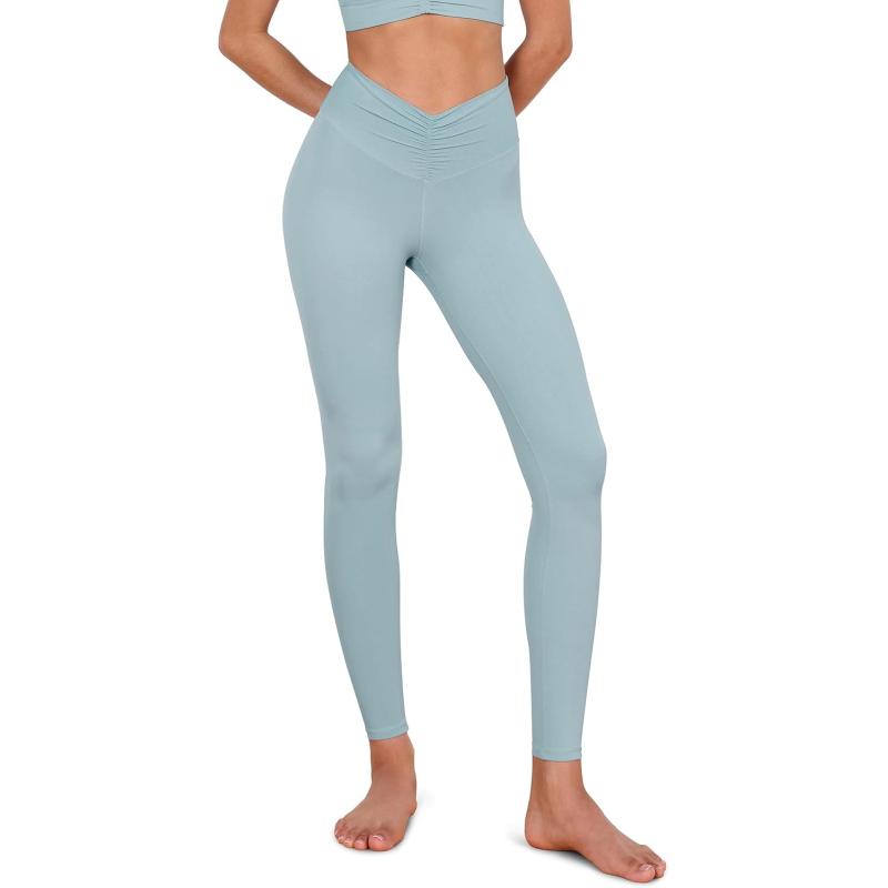 ODODOS Cloud Feeling Ruched Yoga Leggings for Women 25quot  28quot High Waist Crossover Yoga PantsChambray