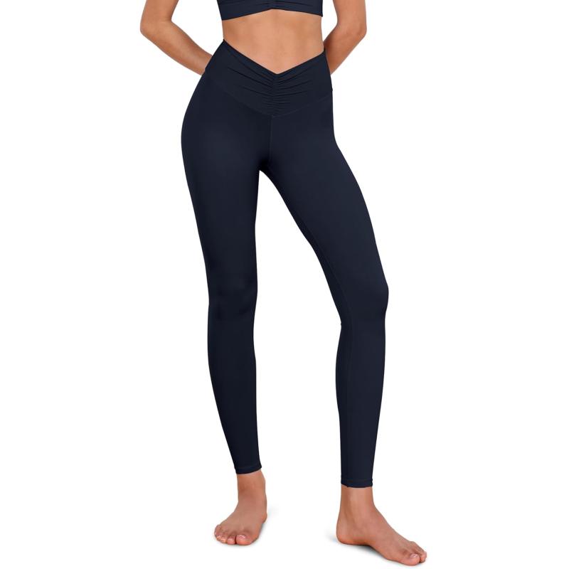 ODODOS Cloud Feeling Ruched Yoga Leggings for Women 25quot  28quot High Waist Crossover Yoga PantsDeep Navy