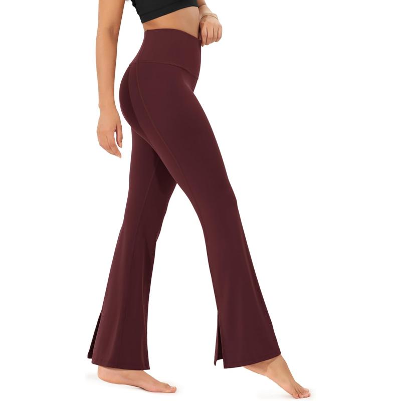 ODODOS Cloud Feeling SplitHem Flared Pants for Women 29quot 31quot High Waisted Lounge Bootcut Yoga PantsBurgundy