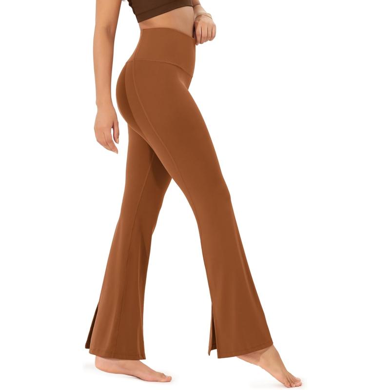 ODODOS Cloud Feeling SplitHem Flared Pants for Women 29quot 31quot High Waisted Lounge Bootcut Yoga PantsCaramel